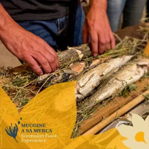 Preparazione del muggine a Sa Merca e pranzo tipico